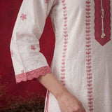 Kiana Pink Currant Embroidered Cotton Dobby Kurta Set for Women