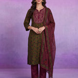 Olive Viscose Straight Kurta Set