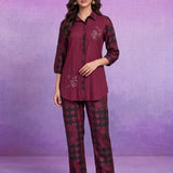 Maroon Rayon Straight Co-ord Set