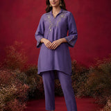 Light Purple Embroidered Cotton High-Low Co-Ord Set