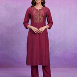 Fuchsia Nylon Viscose Zari Dori Embroidered Co-ord Set