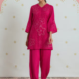 Meher Raspberry Fuchsia Embroidered A-Line Kurta Set