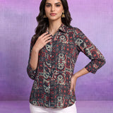 Red Nylon Viscose Straight Kurti with Shirt Collar