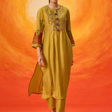 Vanya Fire Mustard Embroidered Panelled Kurta Set