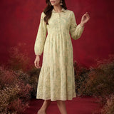 Pakeezah Cream with Green Embroidered Schiffli Indo-western Dress