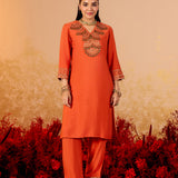 Charvi Tangy Orange Embroidered Kurta Set