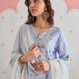Ayesha Ice Blue Embroidered Panelled A-Line Suit Set