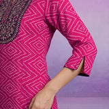 Fuchsia Cotton Blend Printed Dori Suit Set