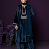 Fareen Teal Embroidered Velvet Suit Set with Dupatta