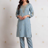 Gulabo Ice Blue Embroidered Kurta Set