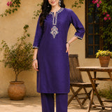 Cotton Blend Floral Embroidered Co-Ord Set