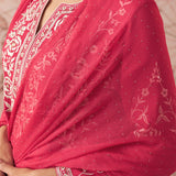Joy Carmine Red Embroidered Rayon Salwar Suit Set with Dupatta