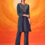 Charita Teal Zari-Embroidered Kurta Set