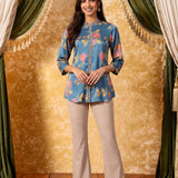 Aarohi Ocean Blue Printed Top