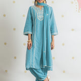 Rhea Aqua Blue Sequin Embroidered Suit Set