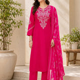 Pure Cotton Embroidered Kurta Trouser Dupatta Set
