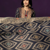 Kasturi Blue Printed Jamawar Suit Set with Dupatta