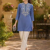 Lakhnavi Embroidered A-Line Rayon Kurti