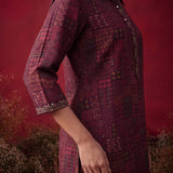 Wine All Over Printed Cotton Straight Co-Ord Set