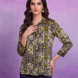 Navy Blue Nylon Viscose Straight Kurti with Shirt Collar