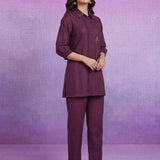 Purple Floral Embroidered Straight Co-ord Set