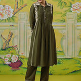 Aurelia Forest Green Dori Embroidered Appliqué Co-ord Set