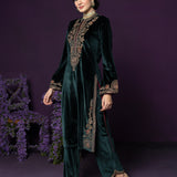 Eshira Emerald Green Embroidered Velvet Suit Set with Banarasi Dupatta