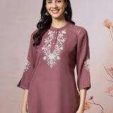 Thread Embroidered Crepe Kurti