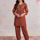 Zareen Bronze Rust Embroidered Kurta Set