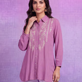 Pink Rayon Embroidered Shirt
