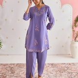 Navya Periwinkle Lilac Embroidered Kurta Set