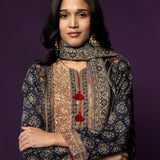 Kasturi Blue Printed Jamawar Suit Set with Dupatta