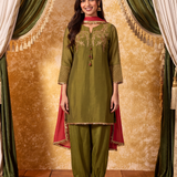 Vritika Shamrock green Embroidered Suit Set