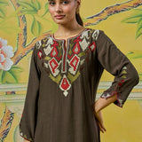Myra Dark Grey Applique Embroidered Kurta Set