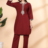 Cotton Blend Floral Embroidered Co-Ord Set