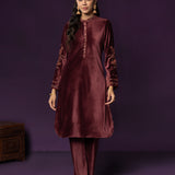 Iravya Maroon Embroidered Velvet Co-ord Set