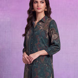 Poly Viscose Teal Abstract Print Shirt