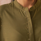 Sylvia Olive Monochrome Lyocell Kurta for Women