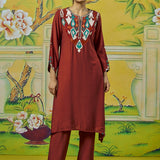 Myra Bright Rust Applique Embroidered Kurta Set