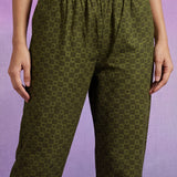 Green Printed Cotton Panelled Kurta Set