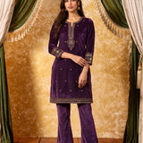 Varnika Royal Purple Embroidered Velvet Kurta Set