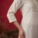 Sehr Ivory Embroidered Silk Kurti