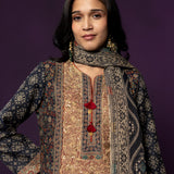 Kasturi Blue Printed Jamawar Suit Set with Dupatta