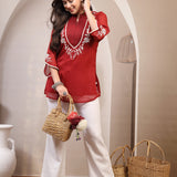 Floral Embroidered A-Line Short Kurti