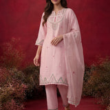 Albeli Pink Embroidered A-line Suit Set with Dupatta