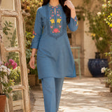 Cotton Blend Floral Embroidered Co-Ord Set