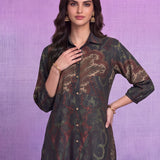 Poly Viscose Blue Abstract Print Shirt