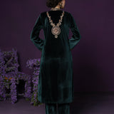Eshira Emerald Green Embroidered Velvet Suit Set with Banarasi Dupatta