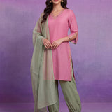 Green Terylene Straight Kurta Set with Dupatta