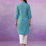 Aqua Blue All-Over Printed Cotton Cambric Straight Kurti
